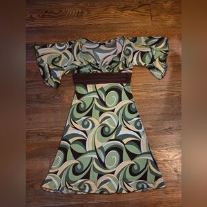 Vintage Cocomo Retro Green and Black Swirl Dress